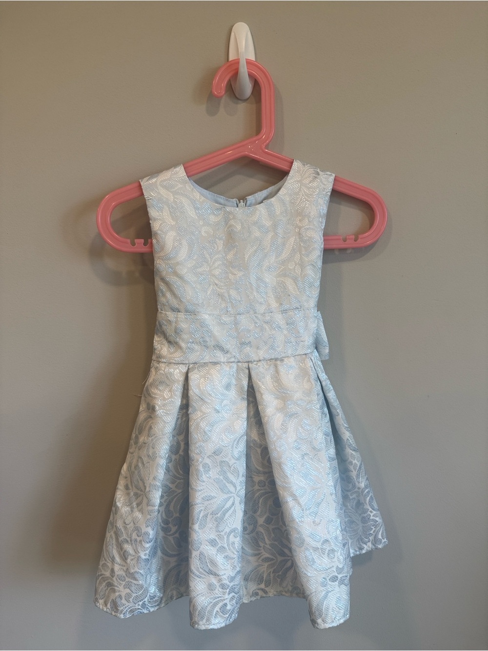 Light Blue Floral Jacquard Fit & Flare Girls' Dress